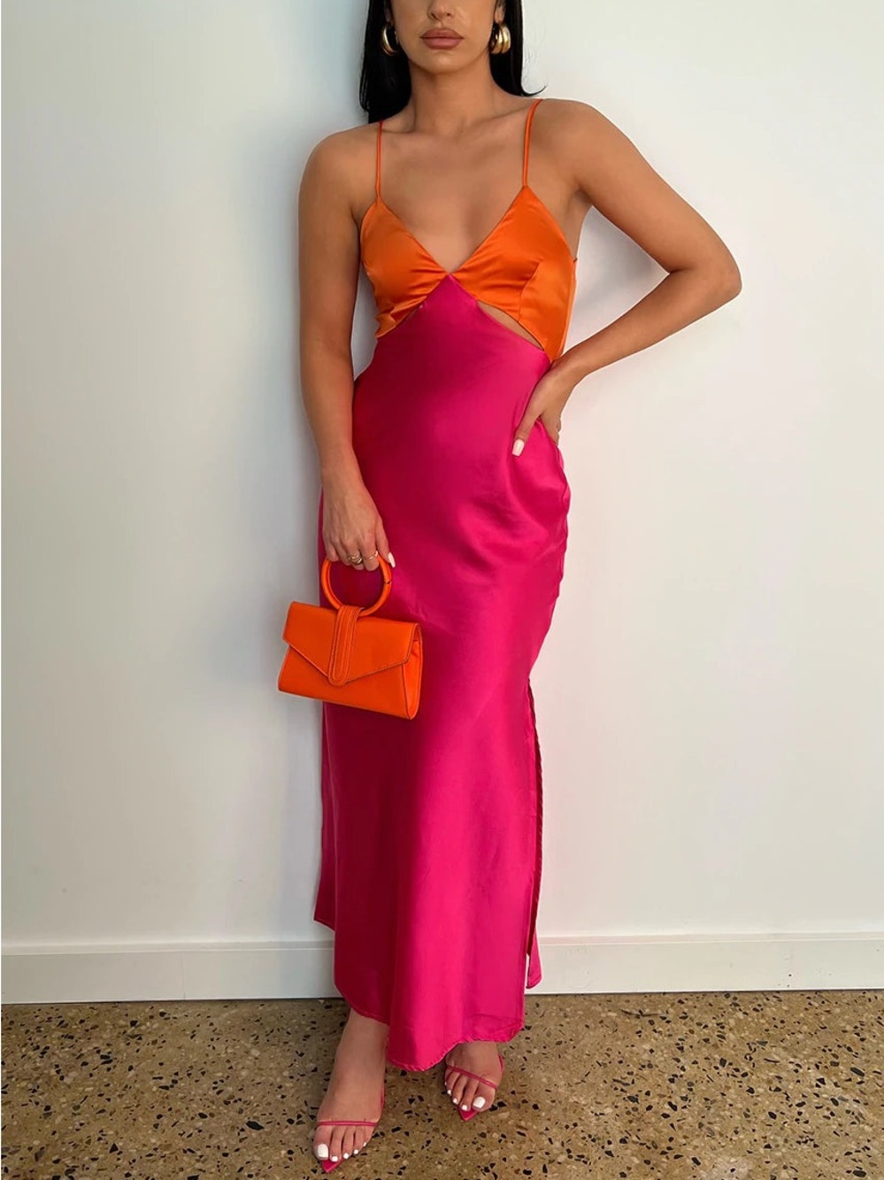 Nico Slip Dress - orange/fuchsia